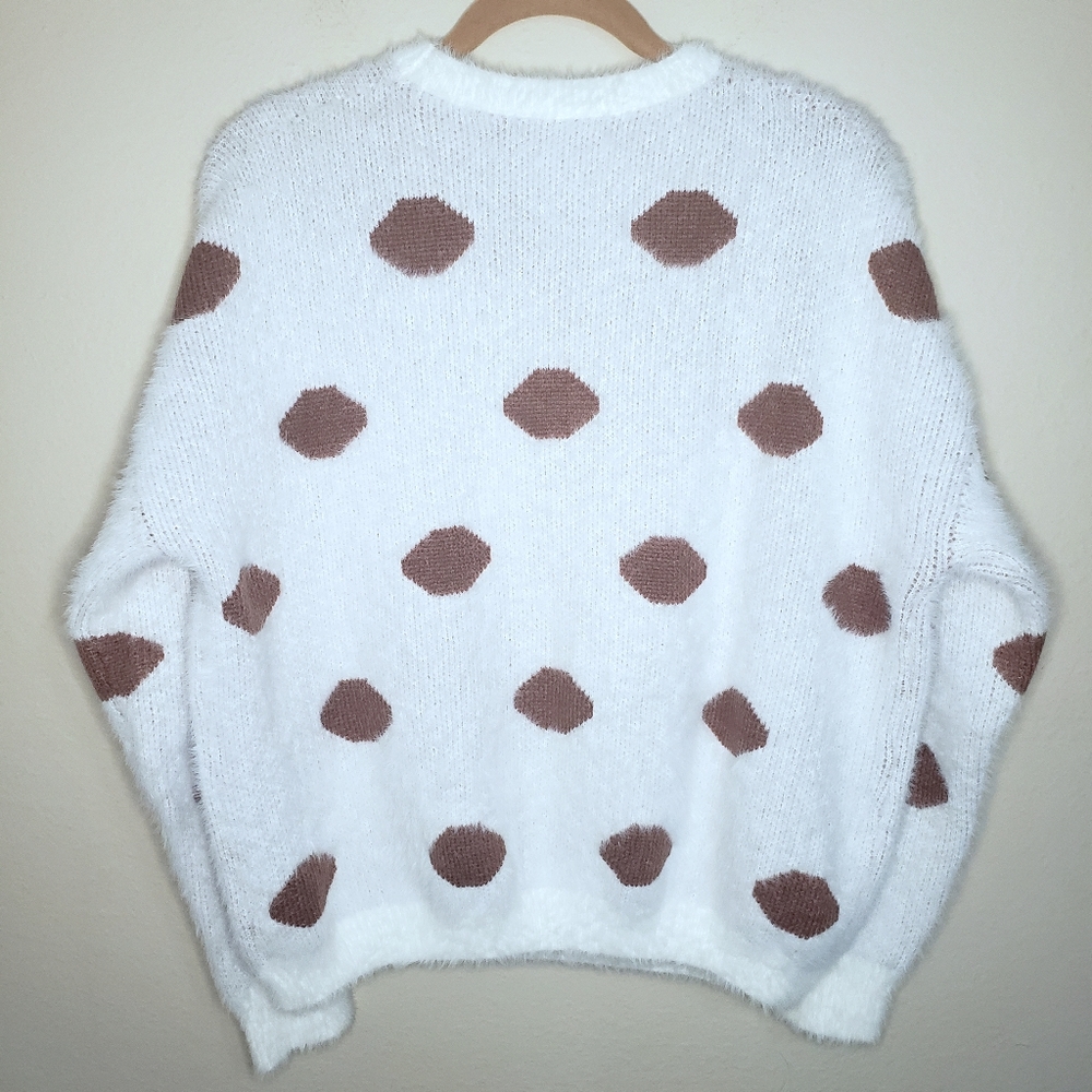 🌜5/$25🌛NWOT Cloud Ten Polka Dot Fuzzy Sweater - Picture 4 of 4